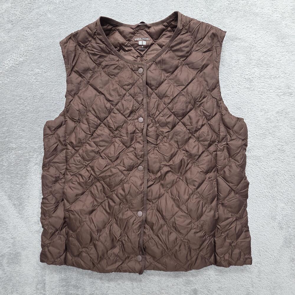 UNIQLO Vest Womens M Brown Quilted Warm Padded Snap Button Insulated Lightweight